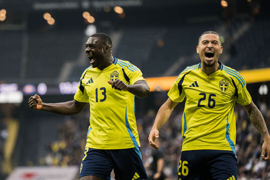 Ken Sema and Jordan Larsson of Sweden celebrating