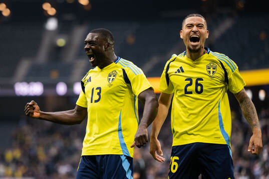 Ken Sema of Sweden celebrates with Jordan Larsson