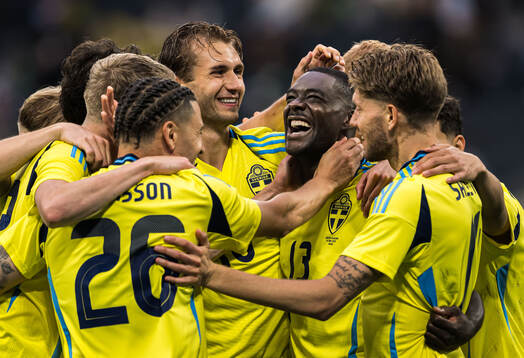 Ken Sema of Sweden celebrating his 3-0 goal with team mates