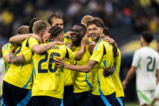 Ken Sema of Sweden celebrating his 3-0 goal with team mates