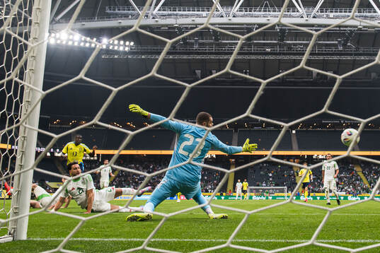 Ken Sema of Sweden scores the 1-0 goal against Ramy