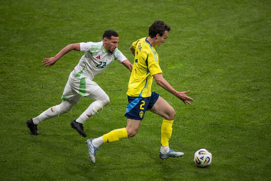 Ismael Bennacer of Algeria and Hjalmar Ekdal of Sweden