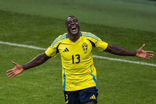 Ken Sema of Sweden celebrating his 2-0 goal