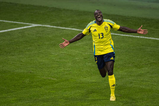 Ken Sema of Sweden celebrating his 2-0 goal