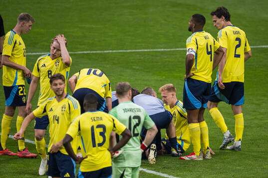 Hugo Larsson of Sweden in pain