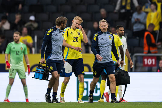 Hugo Larsson of Sweden in pain