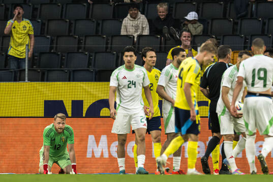 Goalkeeper Viktor Johansson of Sweden looks dejected
