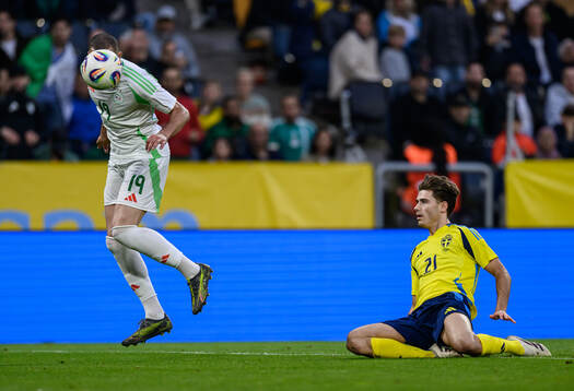 Nabil Bentaleb of Algeria and Besfort Zeneli of Sweden