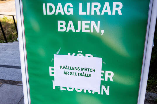 En skylt vid Hammarby IP meddelar att dagens match är