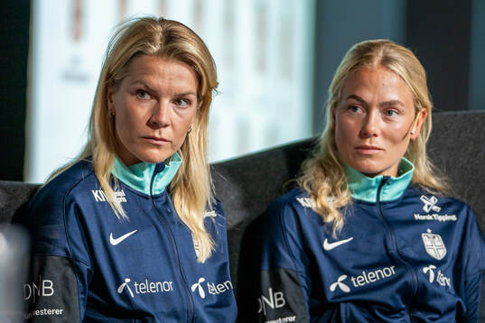 Ada Hegerberg and Guro Bergsvand of the Norwegian women's