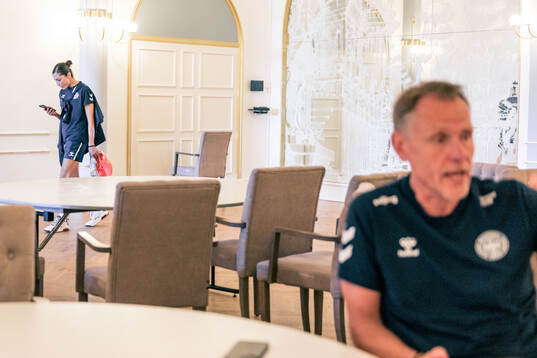 Nadia Nadim and head coach Andreé Jeglertz of the Danish