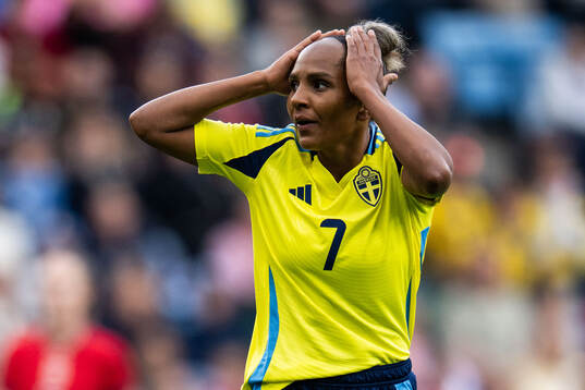 Madelen Janogy of Sweden looks dejected