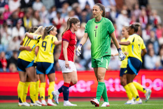Goalkeeper Cecilie Fiskerstrand of Norway looks dejected