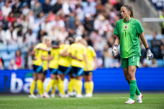 Goalkeeper Cecilie Fiskerstrand of Norway looks dejected