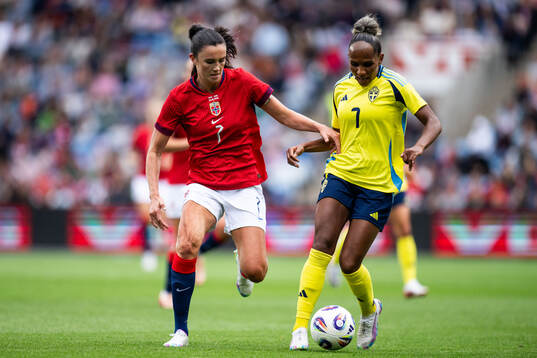 Ingrid Syrstad Engen of Norway and Madelen Janogy of Sweden