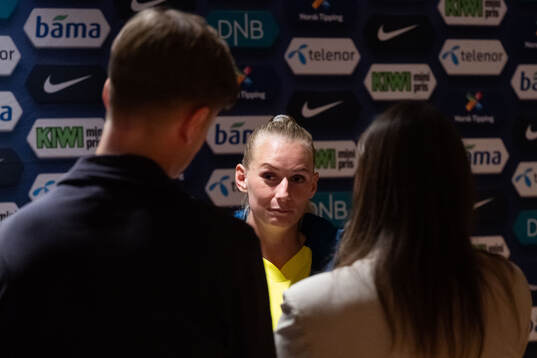 Stina Blackstenius of Sweden in mixed zone