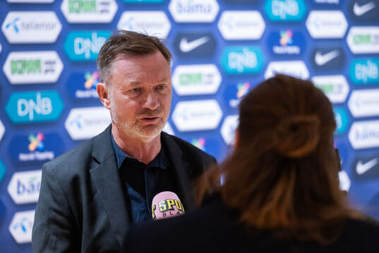 Head coach Peter Gerhardsson of Sweden in mixed zone