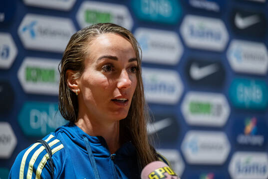 Kosovare Asllani of Sweden in mixed zone