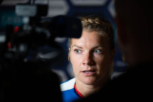 Ada Hegerberg of Norway in mixed zone