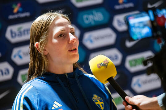 Goalkeeper Tove Enblom of Sweden in mixed zone