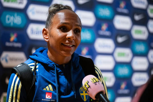 Madelen Janogy of Sweden in mixed zone