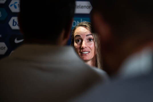 Kosovare Asllani of Sweden in mixed zone