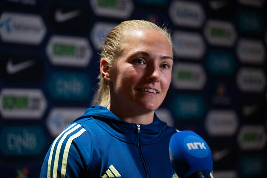 Magdalena Eriksson of Sweden in mixed zone
