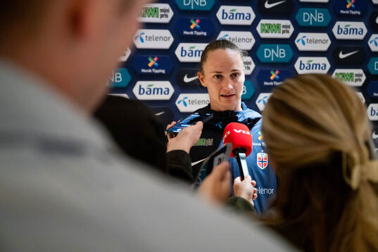 Caroline Graham Hansen of Norway in mixed zone