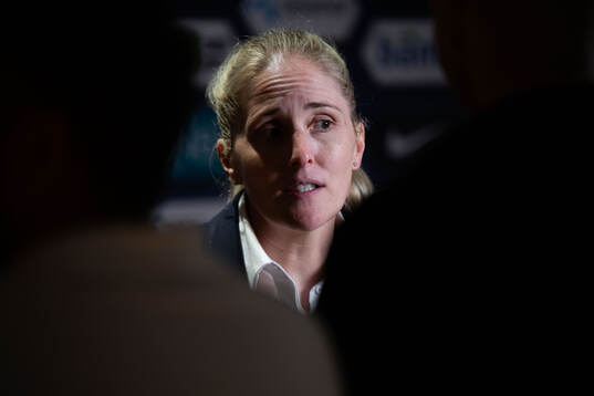 Head coach Gemma Grainger of Norway in mixed zone