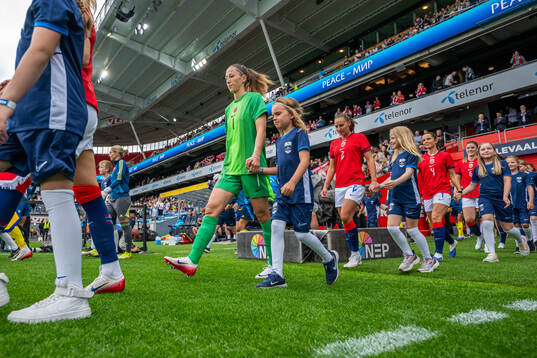 Goalkeeper Cecilie Fiskerstrand of Norway enters the pitch