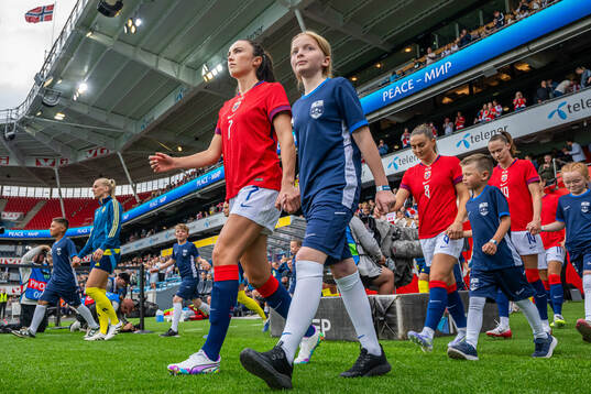 Ingrid Syrstad Engen of Norway enters the pitch