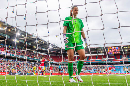 Goalkeeper Cecilie Fiskerstrand of Norway looks dejected