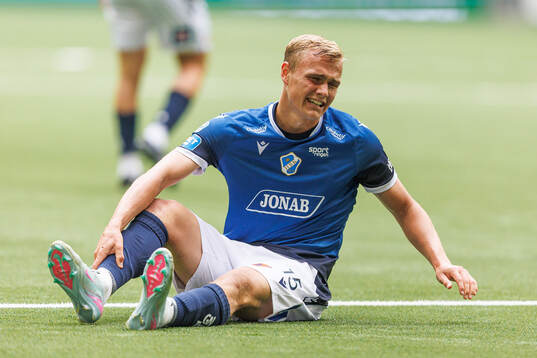 Halmstads Gustav Friberg har ontunder fotbollsmatchen i