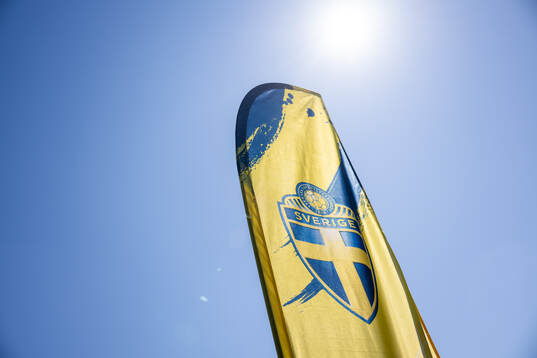 A sign for the Swedish women's national football team at a
