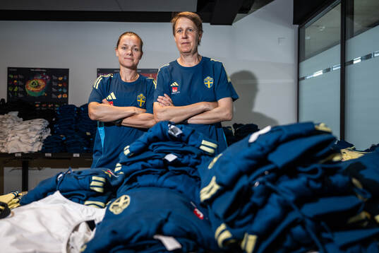Equipment managers Sara Thunebro and Jessica Karlsson of