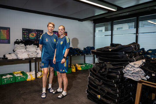 Equipment managers Jessica Karlsson and Sara Thunebro of