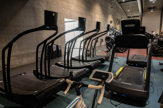 Treadmills are seen at a walk around at OYM the base camp