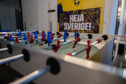A sign that reads ”Heja Sverige” (Go Sweden) is seen