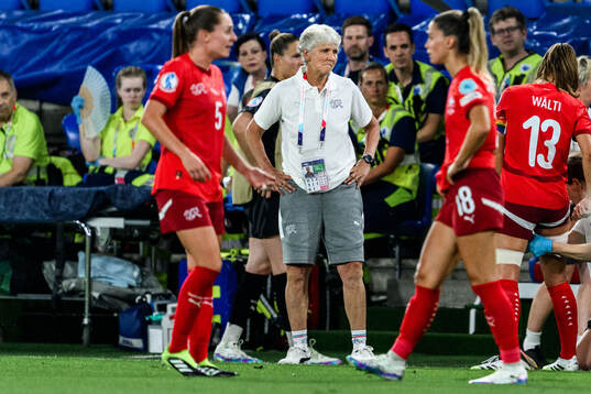 Head coach Pia Sundhage of Switzerland looks dejected