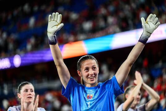 Goalkeeper Cecilie Fiskerstrand of Norway celebrates