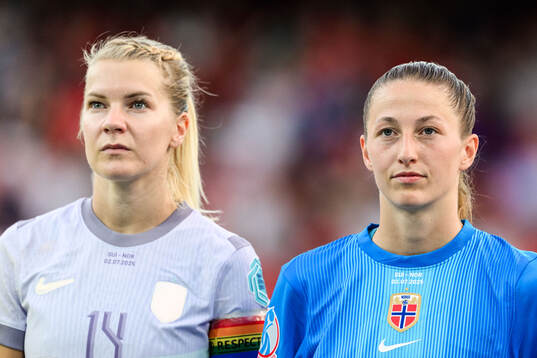 Ada Hegerberg and goalkeeper Cecilie Fiskerstrand of Norway
