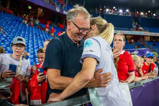 Ada Hegerberg of Norway celebrates with her dad Stein Erik