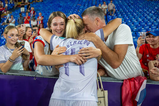 Ada Hegerberg of Norway celebrates with her friend Regine