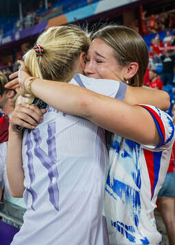 Ada Hegerberg of Norway celebrates with her friend Regine