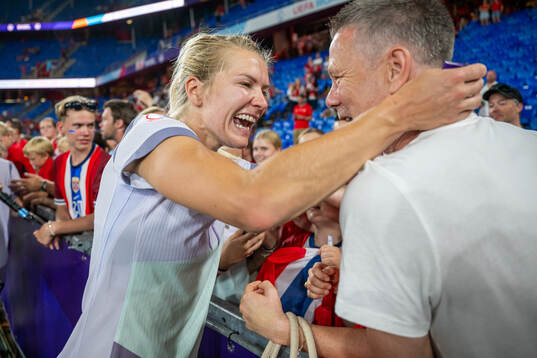 Ada Hegerberg of Norway celebrates with family and friends