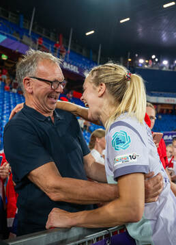 Ada Hegerberg of Norway celebrates with her dad Stein Erik