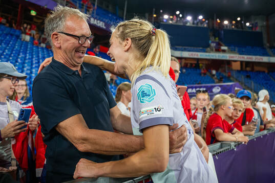 Ada Hegerberg of Norway celebrates with her dad Stein Erik