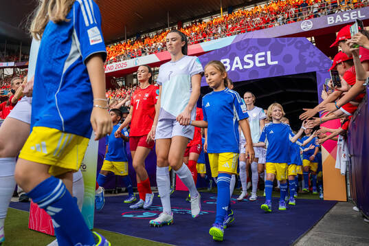 Ingrid Syrstad Engen of Norway enters the pitch