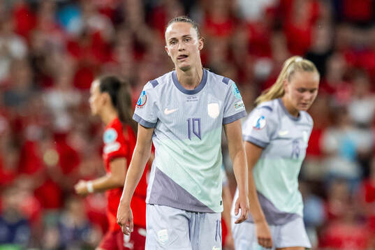 Caroline Graham Hansen of Norway looks dejected at half-time