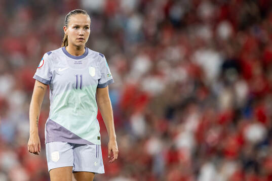 Guro Reiten of Norway looks dejected at half-time